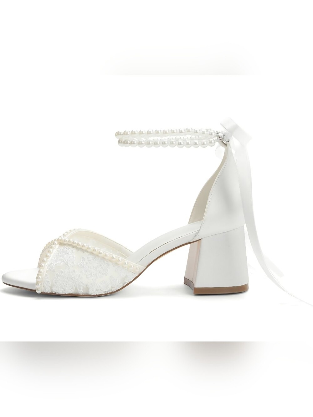 NWT Ivory Pearl Lace Bridal Heels Size 8 | Wedding Shoes | Block Heel - Picture 3 of 9